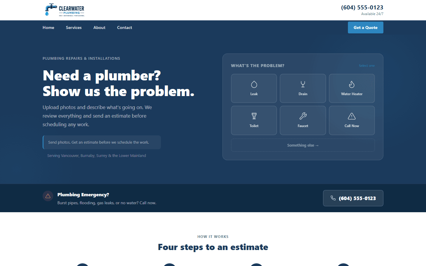 Clearwater Plumbing demo site screenshot
